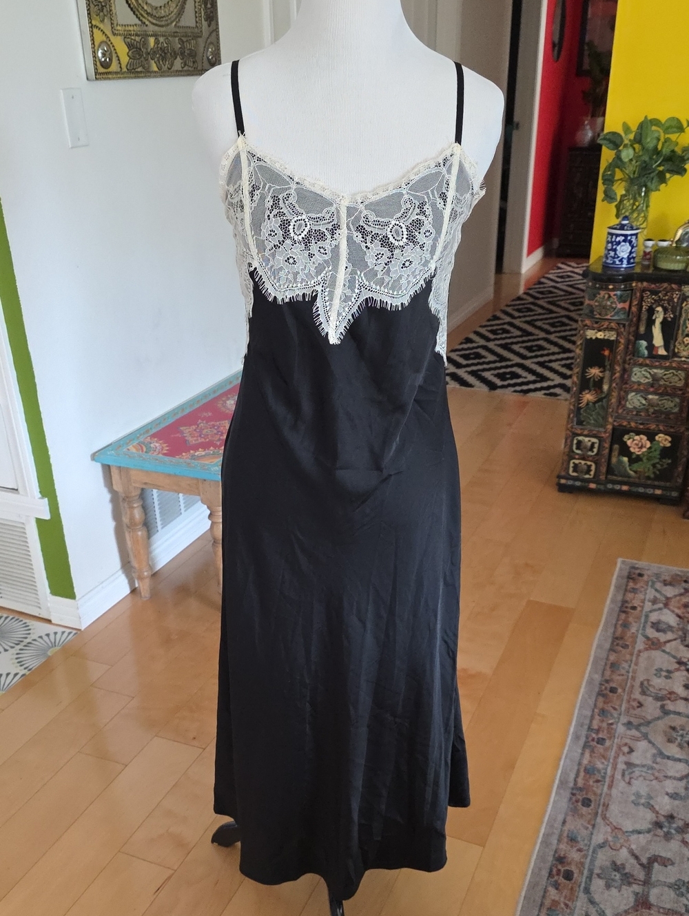 wild fable Black Slip Dress with Cream Lace Bodice